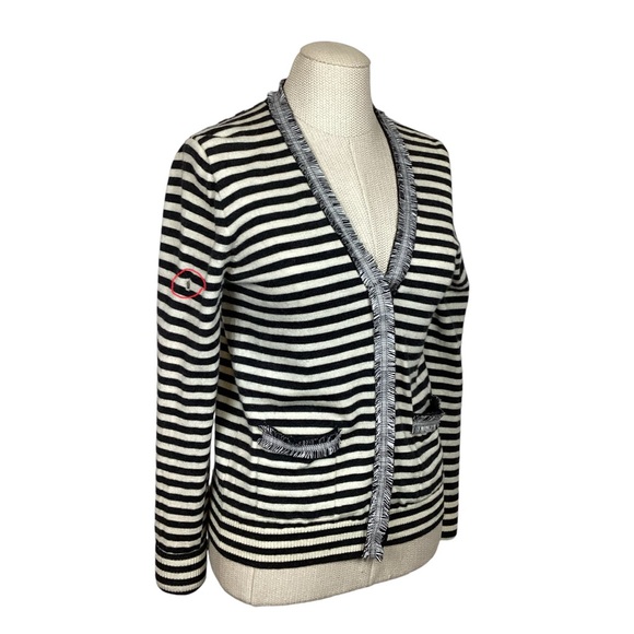 J Crew 100% Wool Button Cardigan Striped Long Sleeve Black White - Picture 8 of 13